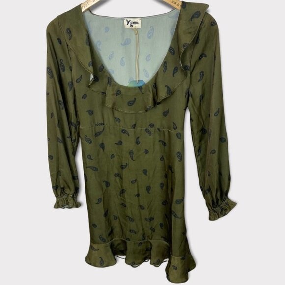 NWT Show Me Your Mumu‎ Olive Green Ruffle Long Sleeve Dress Size Small New Tags - Picture 2 of 11